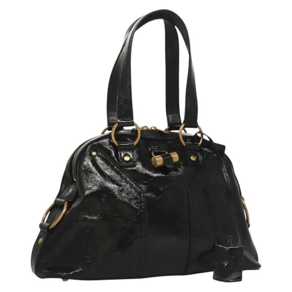 SAINT LAURENT Muse Shoulder Bag Enamel Black Gold Auth sw1147 - Picture 1 of 16
